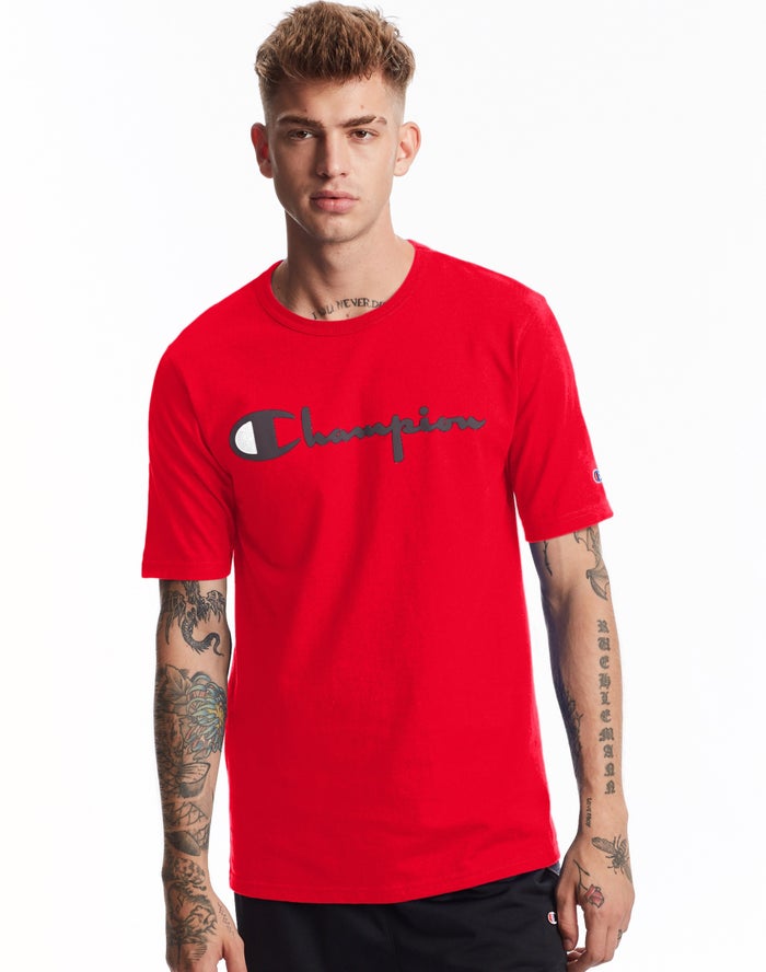 Champion Herre T-Shirts Rød - Heritage Vintage Logo - Danmark VIH-894716